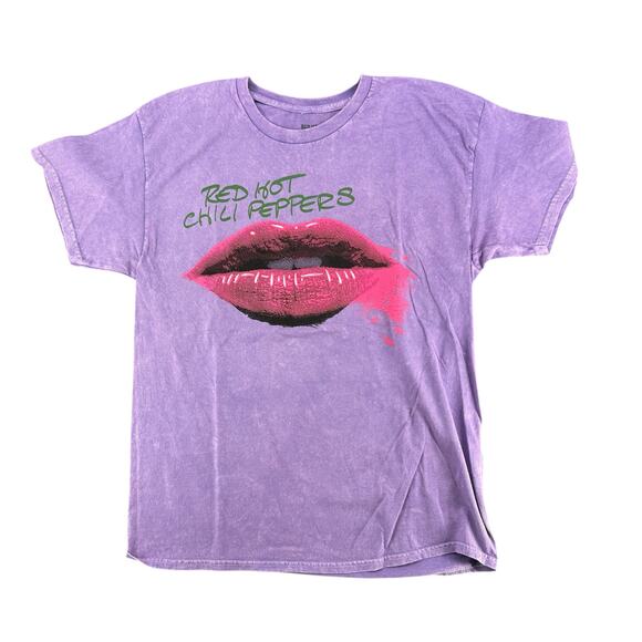 Red Hot Chili Peppers 90s Alternative Band T-Shirt Purple Messy Lips L Unisex - Picture 1 of 5